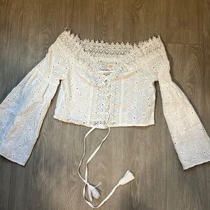 Lace Eyelet Long Sleeve Crop Top